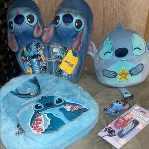 Disney Stitch Kids Blue Plush Slippers & Accessories 10 Piece Set
